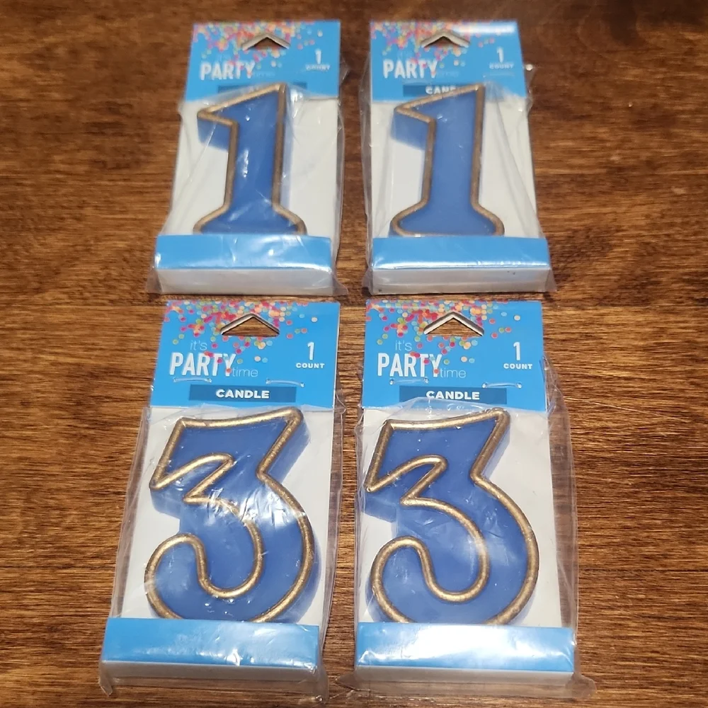 Party Time Blue and Gold Number Cake Candles